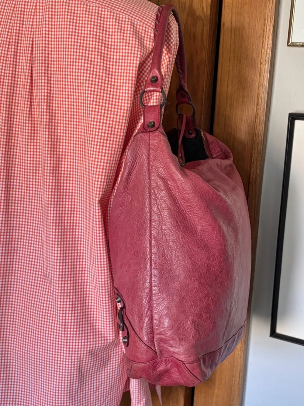 Balenciaga 06 Red Grenat Lambskin Leather Classic Day Hobo Handbag Purse Mirror